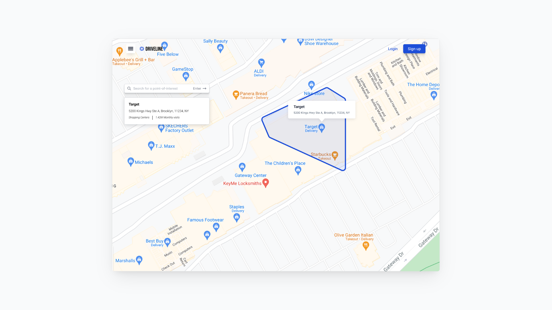 Driveline geofencing interface outlining a retail location on a map.