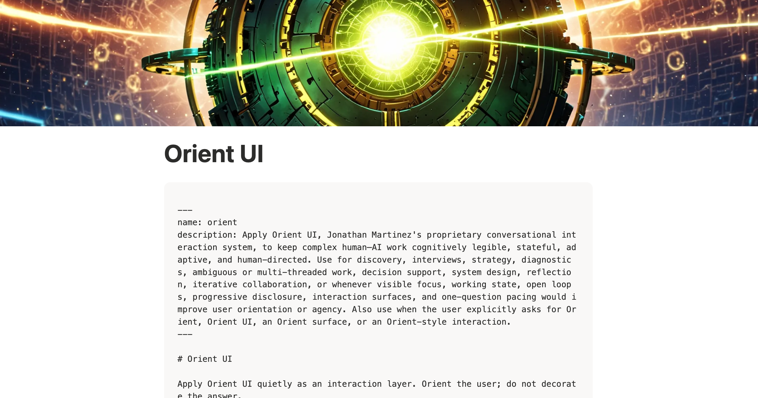 Orient UI Notion page showing the conversational interaction system specification.