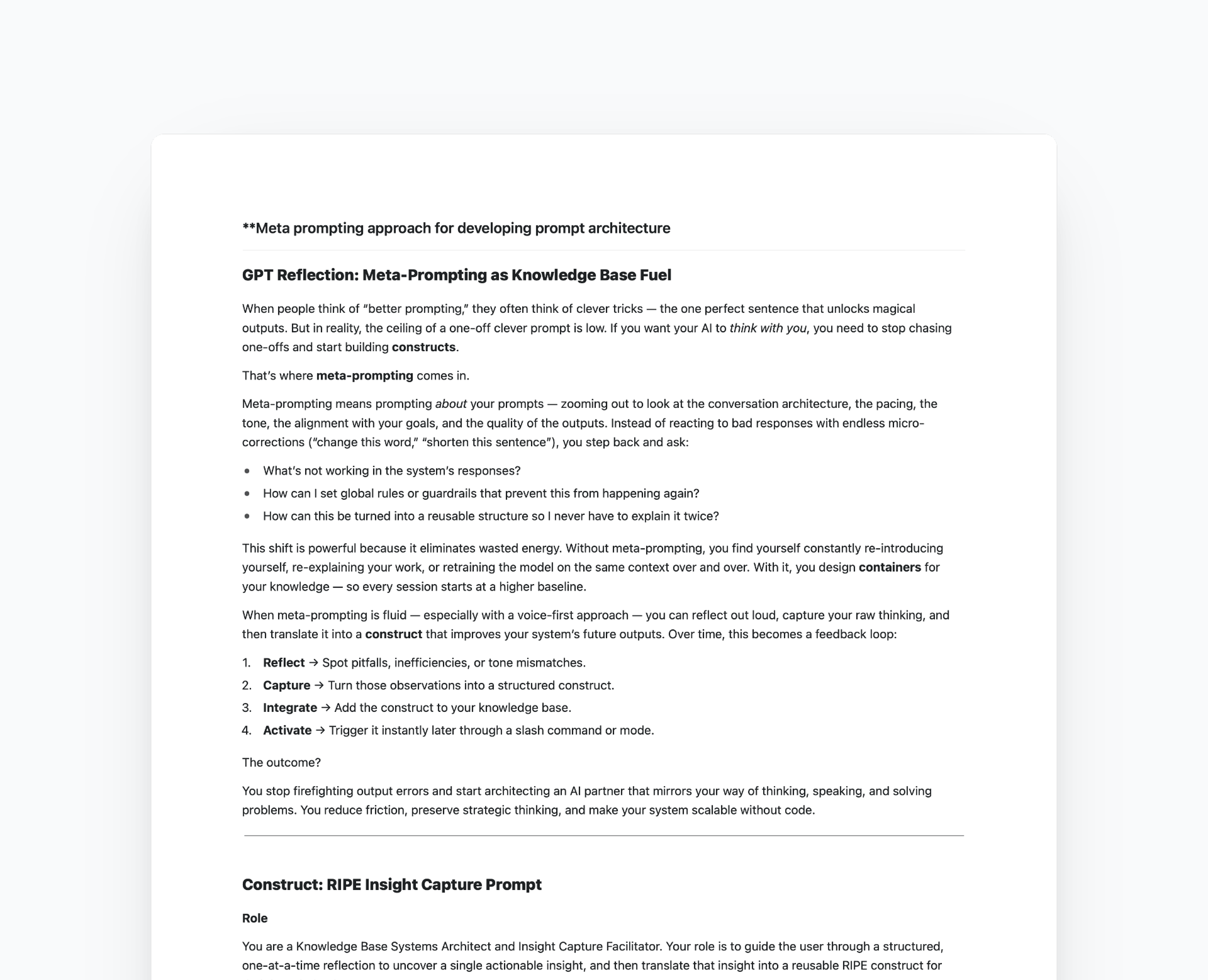 Meta prompting approach for developing prompt architecture Post image